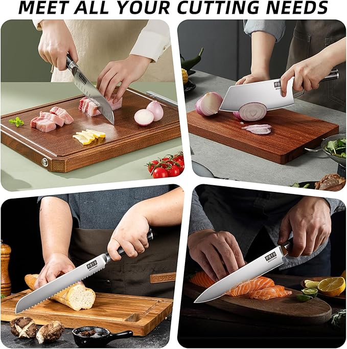 MDHAND Knife Set, 9PCS Professional Japanese Kitchen Knife Set, High Carbon Stainless Steel Chef Knife Sets - Pakkawood Handle for Professional Chef, Camping, Cooking, Dishwasher Safe, Elegant Box