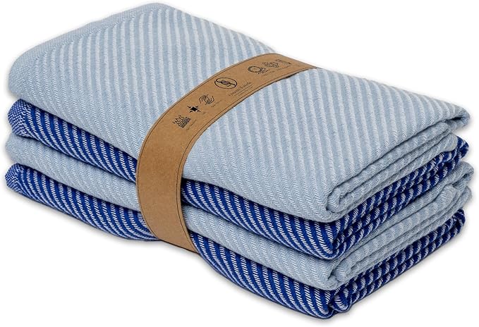 Decorative Tea Towels Set - 4 Pack, (20" x 30") - Large & Flour Sack - Versatile as, Kitchen Tea Towels, Decorative Dish Towels, Kitchen Hand Towels, Soft Kitchen Towels, Light and Navy Blue