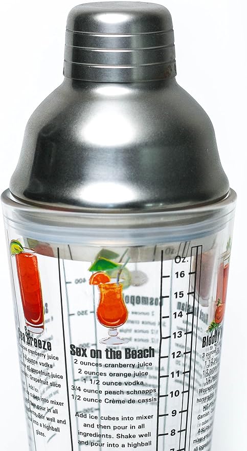 14 oz Recipe Glass Cocktail Shaker With Strainer Top - Includes 6 Cocktail Drink Recipes (Vodka Theme)