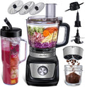 Food Processor Blender Combo, 3-1 Countertop Blender with 8cup Processor Bowl, Grinder,24oz To-Go Lid Cup, 1000W Blenders for Kitchen with Smoothies/Shakes/Mixing/Shredding/Slicing/Chop cheese/Dough