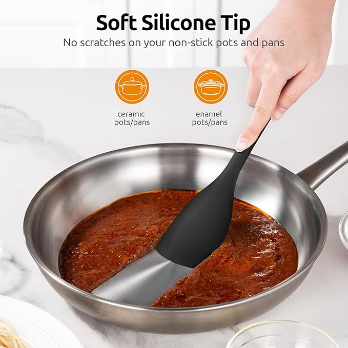 600ºF Heat Resistant Spatula Spoon: U-Taste Flexible Silicone Cooking Scoop Spoonula, Serving Mixing Scraping Food in Non-Stick Pan Cookware, Seamless Multifunctional Kitchen Utensil (Black)