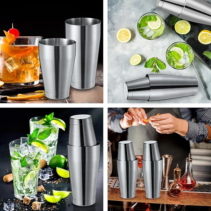 Sabary 6 Pcs Cocktail Shakers Professional Bar Shaker Boston Set Stainless Steel Martini Drink Mixer Basic Tool Weighted Shake Metal Can Cocktail Shaker Set, 18 Oz, 28 oz (Sanding Silver)
