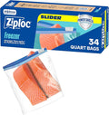 Ziploc Food Storage Quart Freezer Slider Bags, Power Shield Technology for More Durability, 34 count