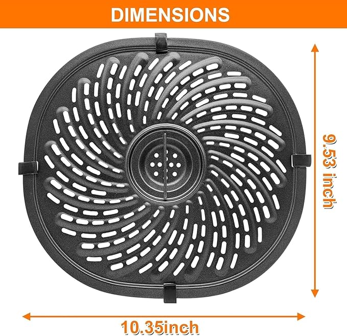 Air Fryer Replacement Tray for PowerXL Vortex 7 QT Air Fryer, Oval Nonstick 10.3''*9.5'' Air Fryer Replacement Parts Accessories Rack Basket Grill Pan Grill Plate Crisper Plate with Rubber Bumpers