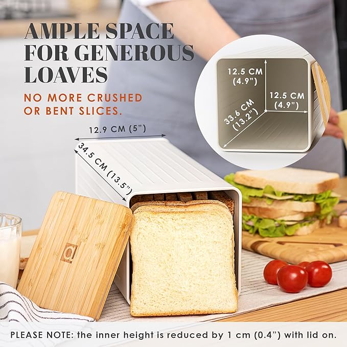 Apace Living FRESHSLICE Bread Container 2.0 | Bread Keeper with Airtight Lid | Metal Bread Box with Bamboo Lid for Homemade Bread, 5 Liter (Creamy White)