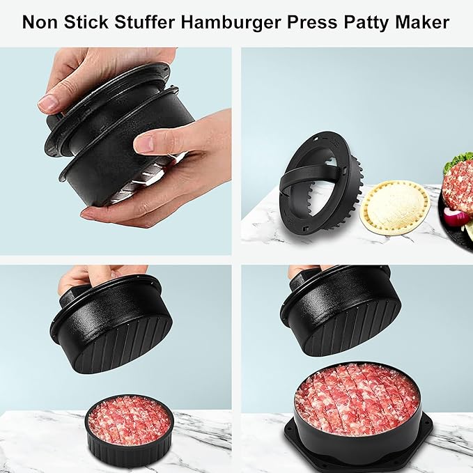 POLIGO 5PCS Smash Burger Press Kit - 4 in 1 Hamburger Patty Storage Containers,7.68"X4.1" Rectangle Cast Iron Smash Bacon Press- Non Stick Smash Burger Press Set for Grill and Griddle Cooking