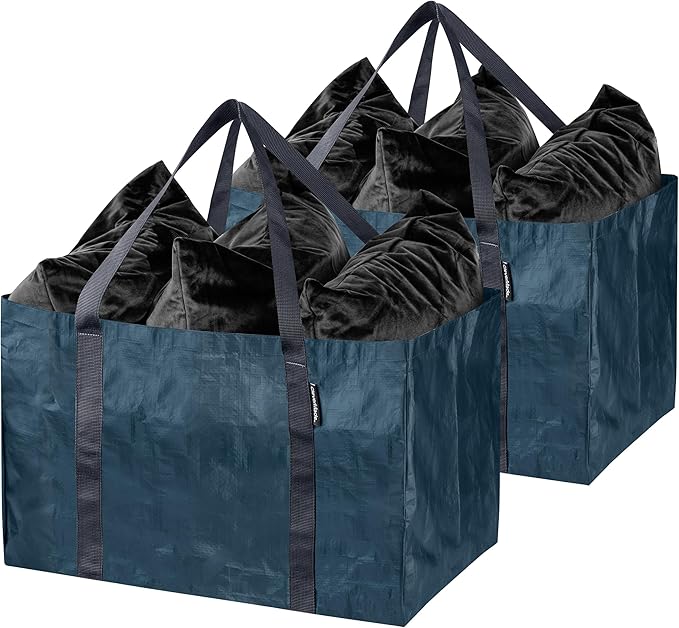 CleverMade Foldable Storage Container Bags, Pack of 2 Heavy Duty Plastic Reusable Oversized Packing, Under Bed or Duffel Storage Bins for Dorm Room Home Utility Laundry Grocery Shopping Travel