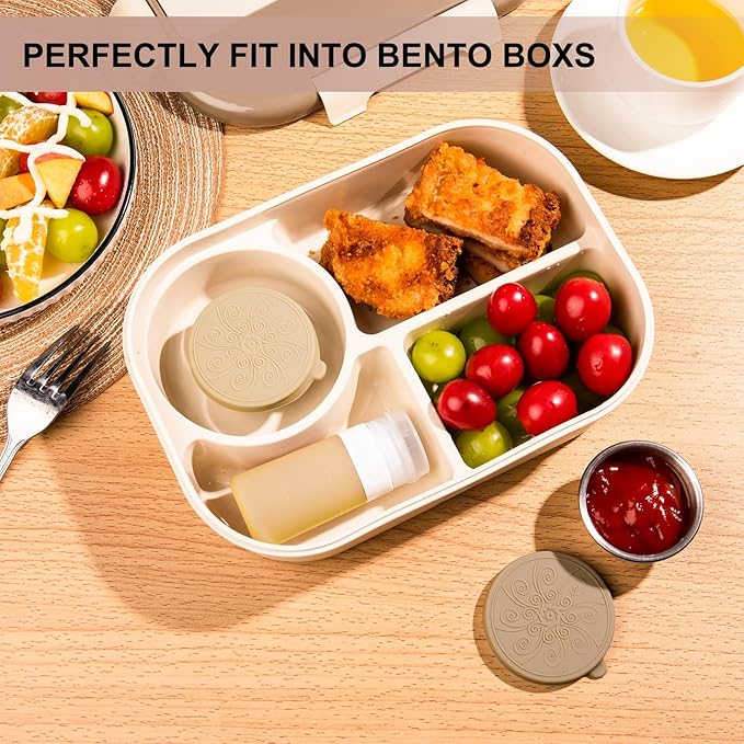 8-Pack Salad Dressing Container To Go, 2-oz Silicone Small Condiment Squeeze Bottles and 1.6 oz Stainless Steel Sauce Containers Cups, Leakproof Condiment Containers with Lids for Lunch Box