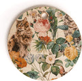 Society6 Bamboo Cutting Board- Kitchen Decor by Burcu Korkmazyurek - Unique Cutting Boards for Kitchen, 11.5" x 11.5" x 0.5", Cat And Floral Pattern III