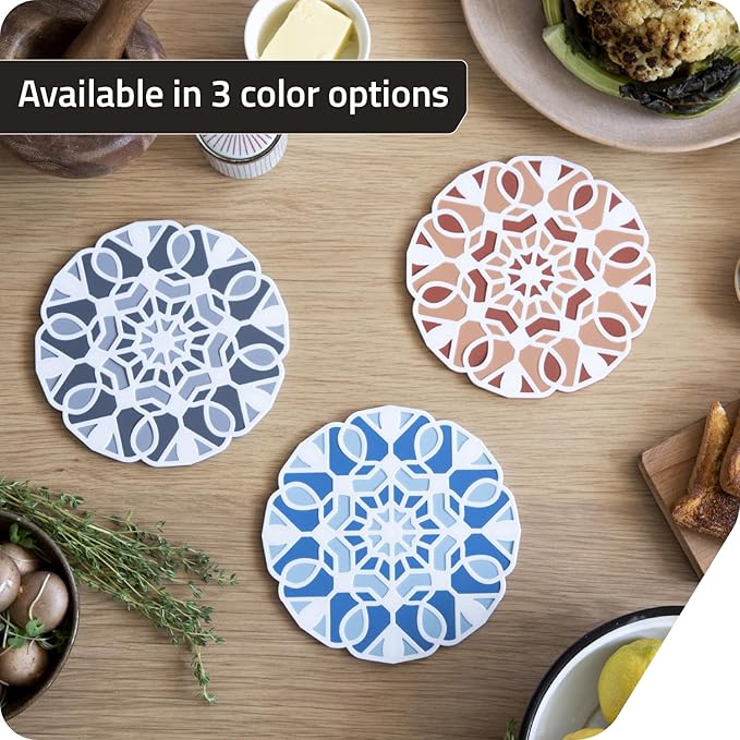 Peleg Design TriveTile Trivet Set – for Hot Pots and Pans - Fun and Decorative – Non-Slip Heat-Resistant Kitchen Trivets - Split into 3 Trivets, Holds 3 Dishes Simultaneously - 7x7 inches (Charcoal)
