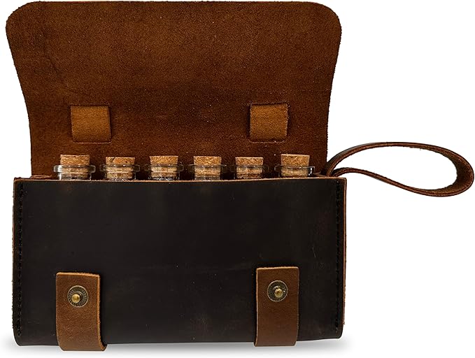 Ruck & River Leather Spice Wallet Spice Rack - 6 Spice Jars, Portable Seasoning Storage Organizer, Seasoning Bottle Holder, Condiment Container Set for Outdoor Camping BBQ Picnic