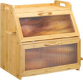 Bread Box for Kitchen Countertop, Large Bread Storage Container for Homemade Bread, Bamboo Farmhouse Organizers, Double Layer Bread Bin with Acrylic Window Holder,Natural