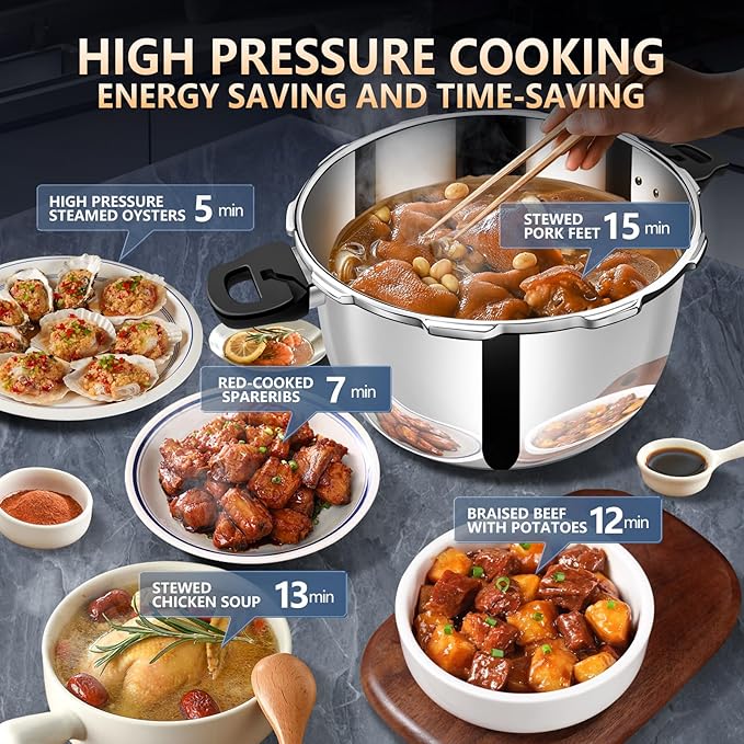 12Qt Pressure Cooker Stainless Steel Commercial Stove Top Pressure Cooker Pot Used for Pressure Foodie or Steaming Compatible with Gas & Induction Cooker
