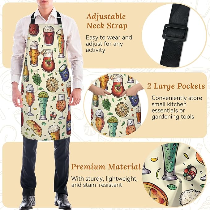 Kitchen Apron with Pockets,Adjustable Aprons for Women Men,Waterproof Chef Aprons for Cooking,BBQ,Gardening