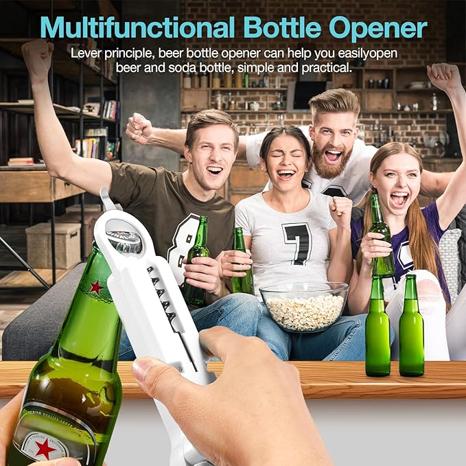 Jar Opener Bottle Opener and Lid Opener for Seniors with Arthritis, Weak Hands, Multi 7 in 1 Retractable Magnetic Can Opener, Original Kitchen Wine Opener Gadgets (White)