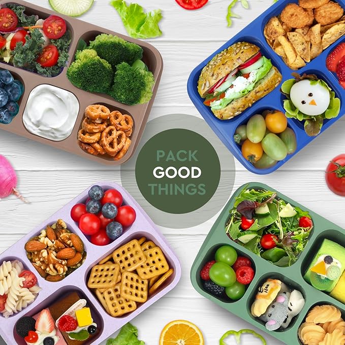 Bento Box Adult - Snack Box Containers 4 Pack, 5 Compartment Lunchables Containers for Kids/Adults, Meal Prep Container Reusable for Travel (Unisex)