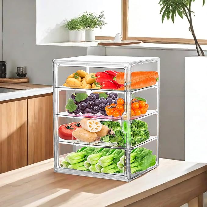 Bread Box for Kitchen Countertop Pastry Display Case 4 Layers Adjustable Clear Bread Storage Container with Magnetic Door Bread Box Bakery Display Case Bread Holder