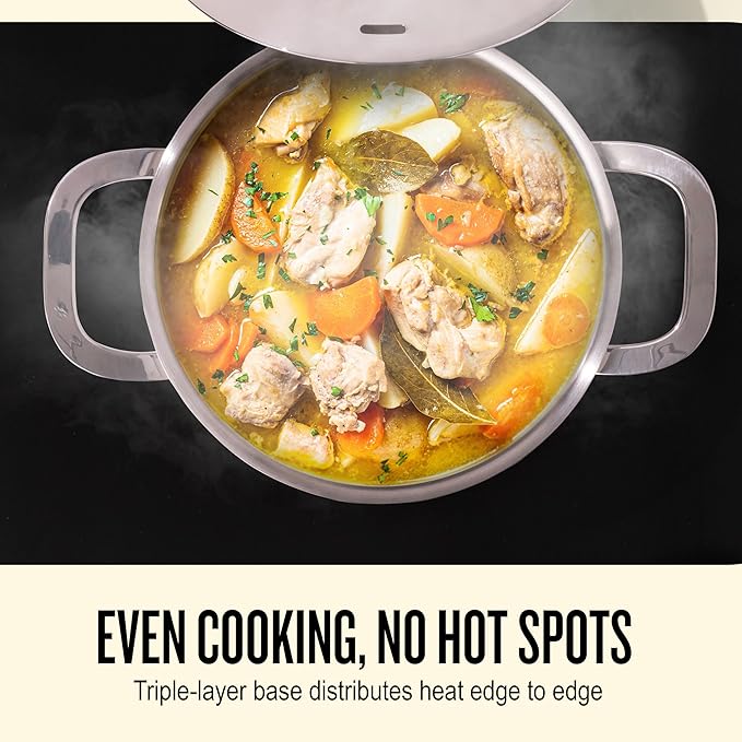 Alva Maestro Stainless Steel Stock Pot 8Qt. - Lasered Engrave Measurement, Oven Safe and Made without PFAS, PFOA & PTFE - Induction and All Stovetop Compatible with Even Heat Distribution