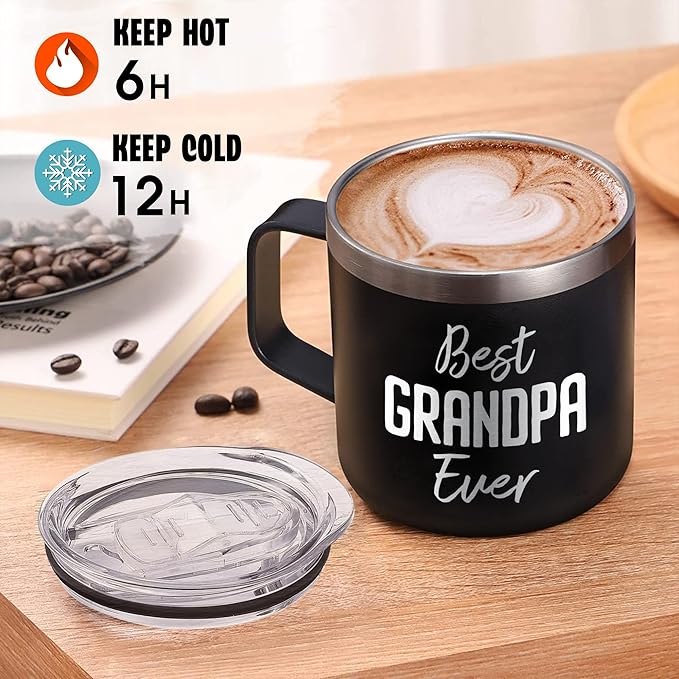 Papa Coffee Mug Best Grandpa Ever - Christmas Gifts for Papa, Grandpop, Abuelo, Paw Paw from Grandkids - 14oz Stainless Steel Tumbler with Lid