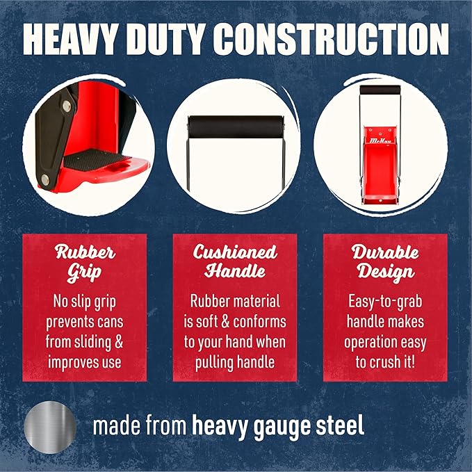 Mckay 16 Oz. and 12 Oz. Metal Can Crusher, Heavy-Duty Wall-Mounted Smasher for Aluminum Seltzer, Soda, Beer Cans and Bottles for Recycling, Gadgets for Home (Red)