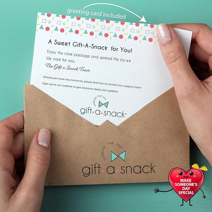 Gift A Snack - Holiday Christmas Stocking Stuffers, Snack Box Care Package Variety Pack + Greeting Card (200 Count) Xmas Birthday Sweet Treats Gift Basket, Candies Chips Crackers Bars