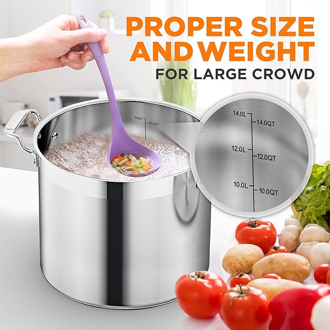 NutriChef Stainless Steel Cookware Stockpot - 14 Quart, Heavy Duty Induction Pot, Soup Pot with Stainless Steel Lid, Gas, Induction, Ceramic, Glass and Halogen Cooktops Compatible - NCSPT14Q