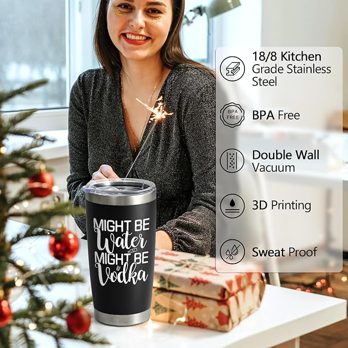 LiqCool Funny Tumblers for Women, 20 Oz Might Be Vodka Tumbler, Wine Gifts for Women Mom Friend Sister, Funny Vodka Glass, Wine Gifts for Christmas Birthday Mother's Day (Black Vodka)
