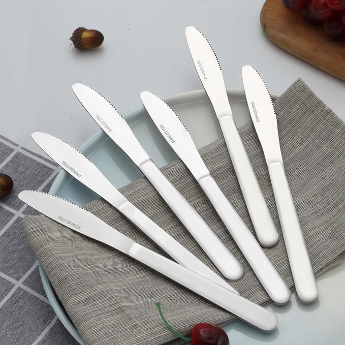 12 Pieces Dinner Knives Set, 8.1 Inches Table Knives Set, Durable Butter Knife, Food Grade Stainless Steel Dinner Knife, Cost-effective Knive Silverware - Mirror Polished, Dishwasher Safe