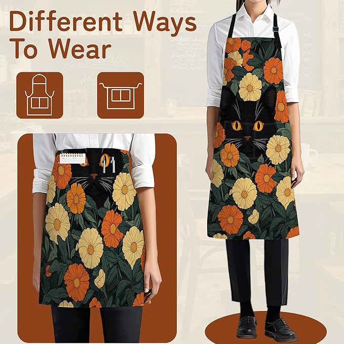Cooking Aprons for Men and Women,Adjustable Bib Chef Apron with 2 Pockets, Soft and Durability Kitchen Apron