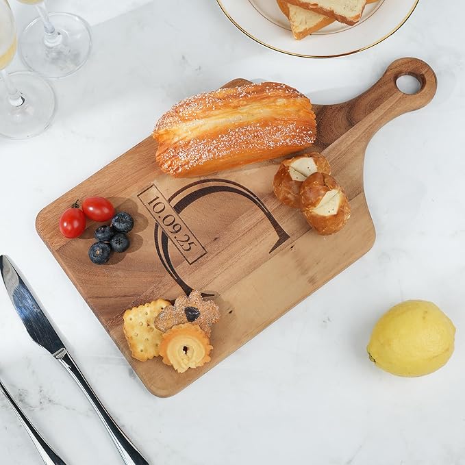 Personalized Wooden Engraved Cutting Boards with Handle, Custom Reversible Monogrammed Cheese Board S M L, Housewarming Wedding Gift for Family or Couple (Monogrammed)