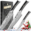 BRODARK Damascus Chef Knife 3 PCS, VG10 Steel Full Tang Sharp Professional Japanese Chef Knife Set for Kitchen, Christmas, Ergonomic Pakkawood Handle Damascus Knife Set with Gift Box