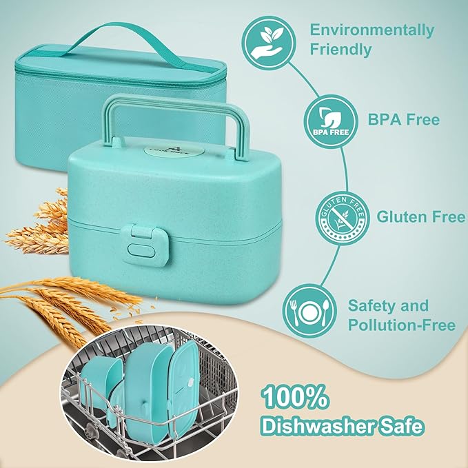 Bento Lunch Box with 8oz Soup Thermo, Kids Sustainable Bento Box Leakproof Lunch Food Containers with Lunch Bag, Kids Thermo Insulated Hot Food Jar for School, Trvael (Blue)