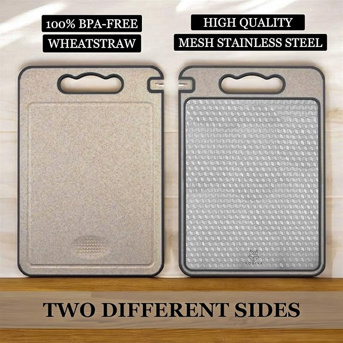Scratch Resistant 304 Stainless Steel Cutting Board for Kitchen | Dishwasher Safe Large Double-Sided Chopping Board, Knife Sharpener & Garlic Mincer | Easy to Clean 14.5X11
