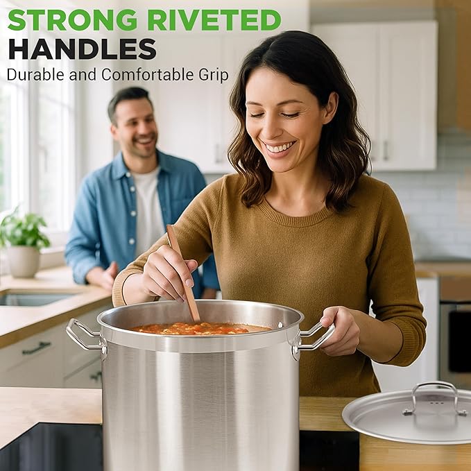 Nutrichef Stainless Steel Cookware Stockpot, 35 Quart Heavy Duty Induction Soup Pot With Stainless Steel Lid And Strong Riveted Handles, Even Heat Distribution, Compatible With Most Cooktops