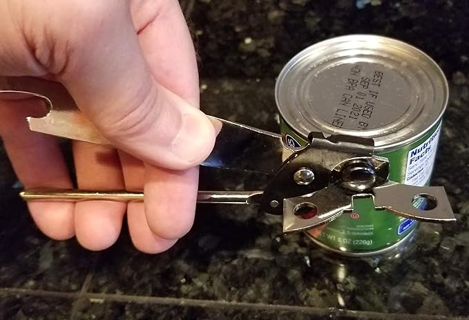 Handy Housewares Classic Compact Hand Held Metal Manual Can Opener with Built-In Bottle Top Remover (1)