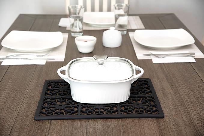 GASARÉ, Extra Large, Thick, Silicone Trivet for Hot Dishes, Pots, and Pans, Heat Resistant Mat for Countertop, Hot Pad for Kitchen, Easy to Clean, 16 x 12 x 3/8 Inches, Black