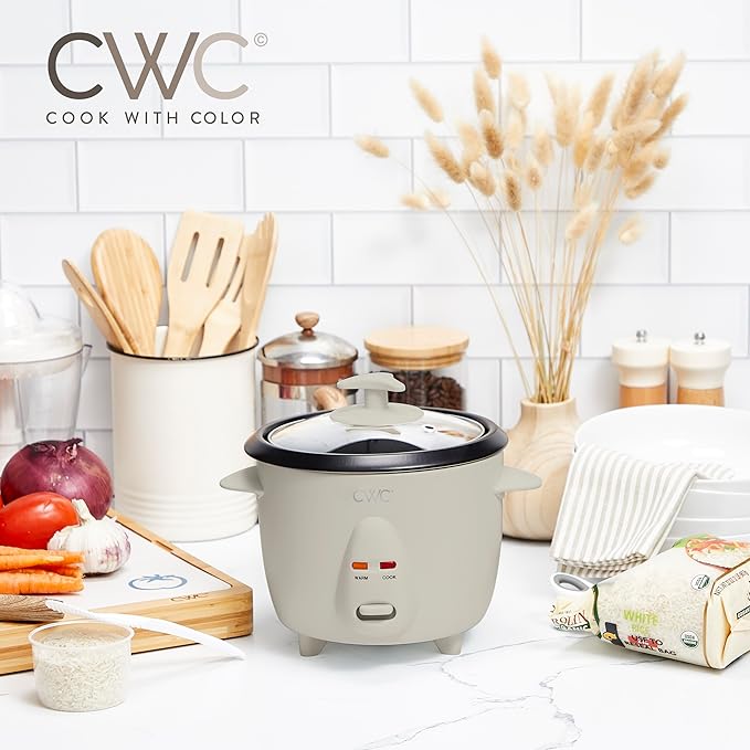 COOK WITH COLOR 6 Cup Rice Cooker 300W - Effortless Cooking and Perfectly, Cooks 3 Cups of Raw Rice for 6 Cups of Cooked Rice, Sand