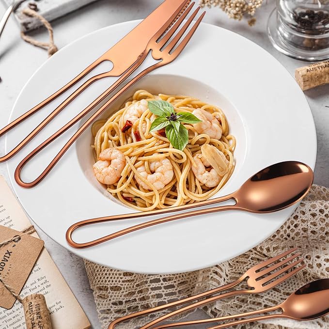 Flatware Set 4 Copper/Rose Gold Silverware Hollow Out Handles 20 Piece Stainless Steel Cutlery Modern Tableware Eating Utensils for Home Dinner Parties Wedding Festival Everyday Use