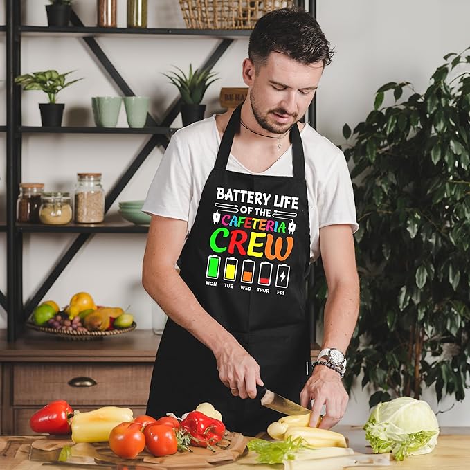 Funny Cafeteria Crew Aprons with Pockets, Cafeteria Worker Staff Appreciation Gifts