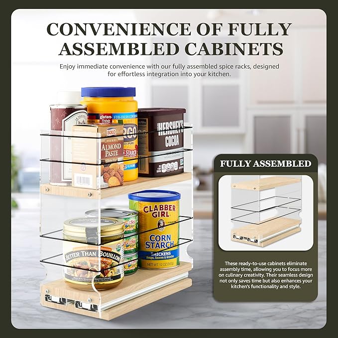 Vertical Spice Solid Maple Storage Rack Drawer - Sliding Spice Rack - Pantry Organizers and Storage - Kitchen Cabinet Organizer - Made in USA -1 Drawer, 2 Tiers (4.6" W x 10.75" H x 10.6" D)