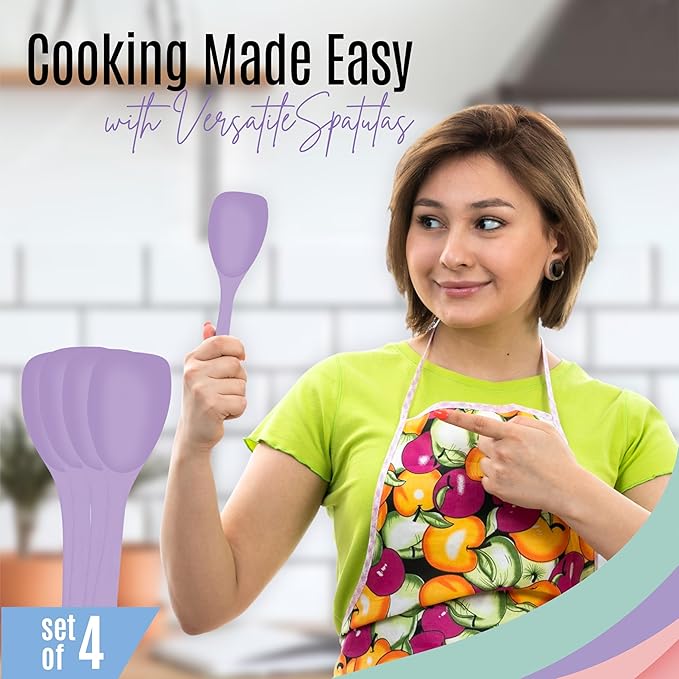 NEXTOP Silicone Spatula Set of 4 – Multipurpose Seamless Silicone Spoon Spatula for Mixing and Cooking – Heat Resistant Flexible Kitchen Utensils for Blending, Stirring, and Baking - Purple