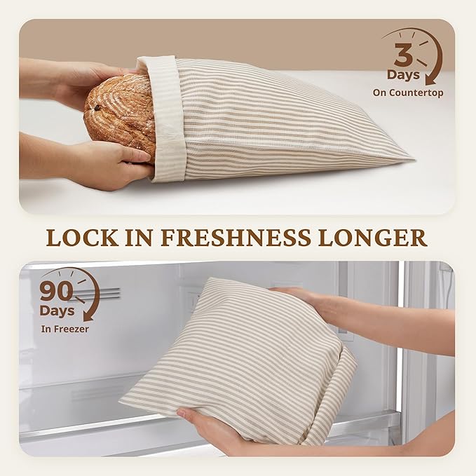 BRONYPRO Beeswax Bread Bags for Homemade Bread Sourdough, 2 Pack Reusable Sourdough Bread Bags, Organic Beeswax & Linen Homemade Bread Storage, Eco-friendly & Long-latsing,Large 17x12.6in,Beige