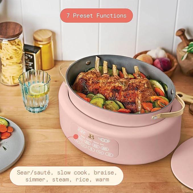 Beautiful 10-in-1 Electric MultiCooker 6 Quart - Programmable Slow Cooker, Sous Vide, Rice Cooker - Sleek Touch Timer & Delayed Start - Kitchen Appliance by Drew Barrymore (Rose)