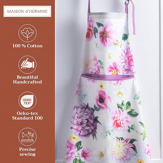 Maison d' Hermine 100% Cotton Apron for women with Pocket Kitchen Chef Apron for Men Cooking Gardening Server Waitress