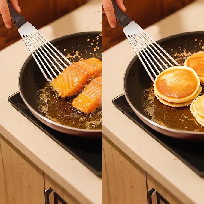 Metal Spatula Set, 18/0 Stainless Steel Spatulas & 18/8 SS Flexible Fish Spatula, Brushed Kitchen Utensil for Cast Iron Skillet, Frying Griddle Pancake Steak Meat Egg, Pack of 3