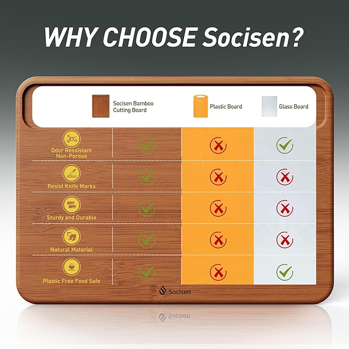 Bamboo Cutting Board for Kitchen Non Toxic Durable Wooden Cutting Boards with Deep Juice Grooves, Ideal Charcuterie Chopping Large for Meat Vegetables Fruits Cheese BBQ Ideal Kitchen Cool Unique Gifts