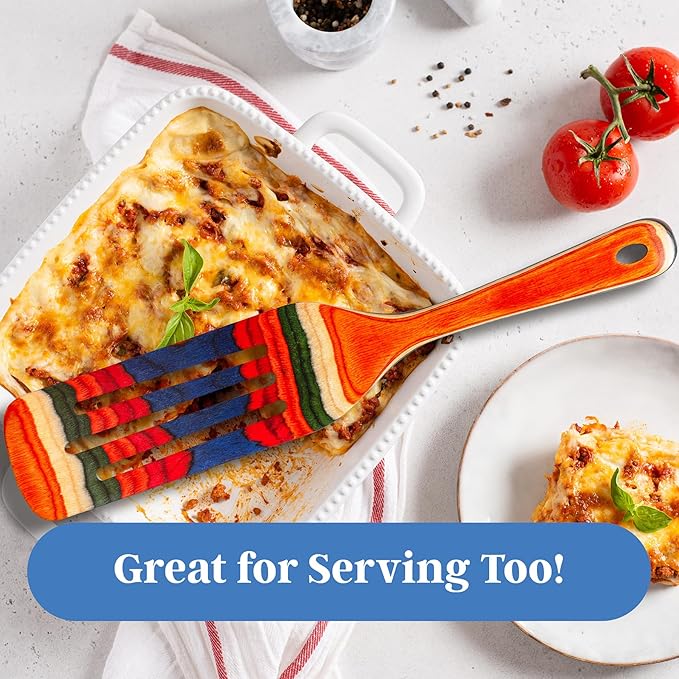 Baltique Marrakesh Collection 13" Wooden Spurtle Spatula – Colorful Birch Wood Cooking Utensil, Nonstick Safe, Versatile Stirring & Serving Tool