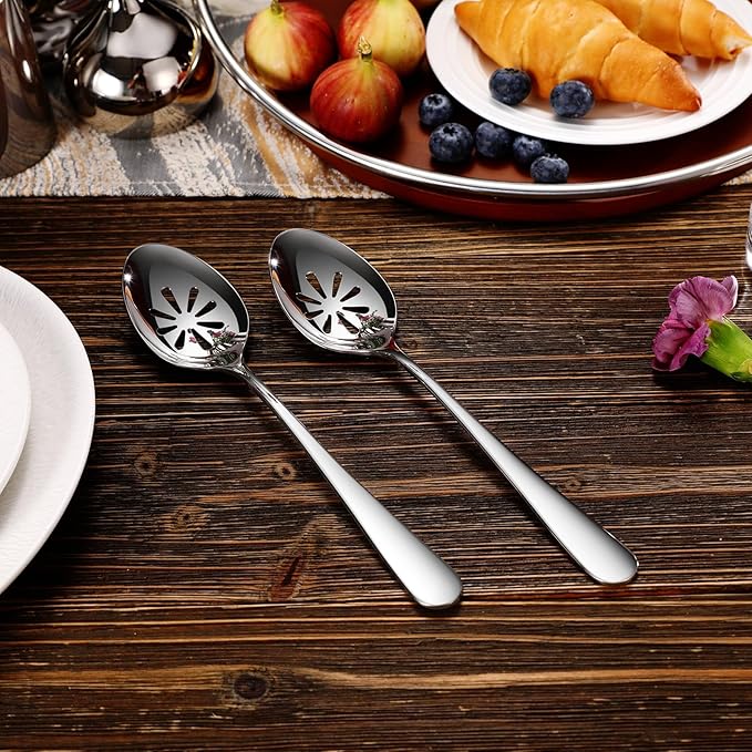 KEAWELL Premium Louise 9" Serving Spoon Set – 18/10 Stainless Steel - Uniting Elegance and Durability - Exquisite Serving Utensils for Parties (Slotted Spoon)