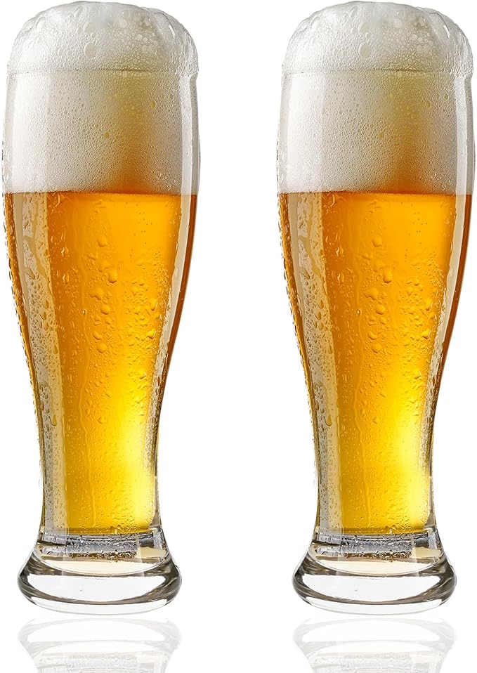 Premium 24oz Pilsner Beer Glasses Set of 2 – Heavy Base Tall Bar Glasses Crystal Clear & Durable Design, Lager Pilsner Glass for Home Bar, Restaurants, Party Use