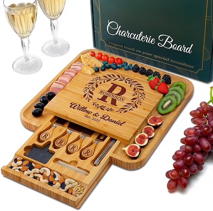 Personalized Charcuterie Board, Wedding Gifts for Couples 2025, Custom Cheese Boards Bridal Shower Gifts, Housewarming Gifts for Christmas, Anniversary, Engagement, New Home, Bride, Parent, Women